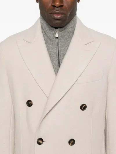 Eleventy Double-breasted Wool Coat With Classic Lapel In Multi