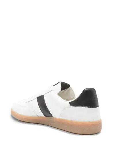 Tom Ford Low-top Calf Leather Sneakers With Contrasting Black Details In White
