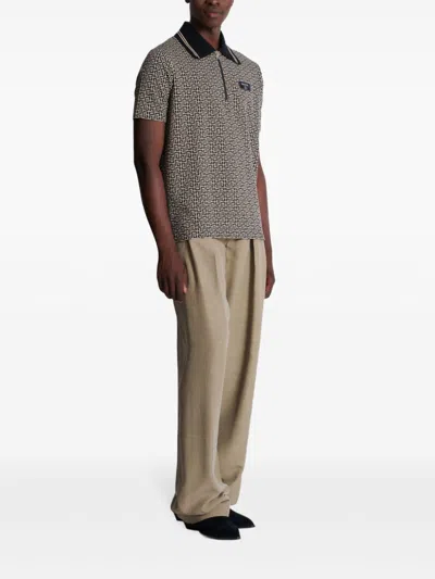 Balmain Men Labyrinth Polo Shirt With Jacquard Effect In Gray