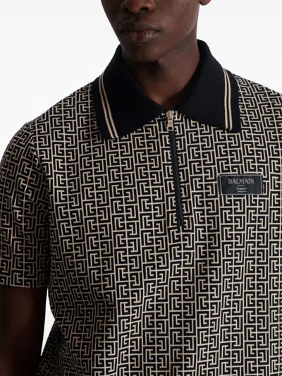 Balmain Men Labyrinth Polo Shirt With Jacquard Effect In Gray