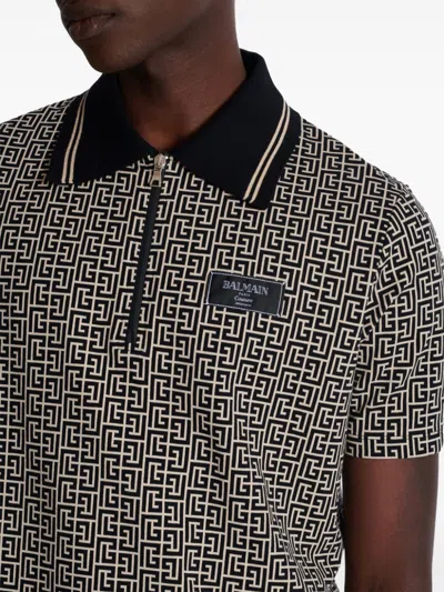 Balmain Men Labyrinth Polo Shirt With Jacquard Effect In Gray