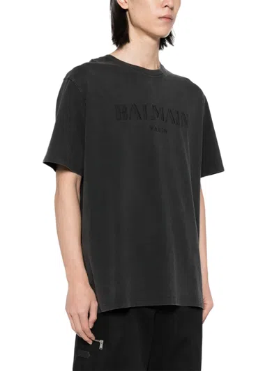 Balmain T Shirt With Vintage  Embroidery In Black