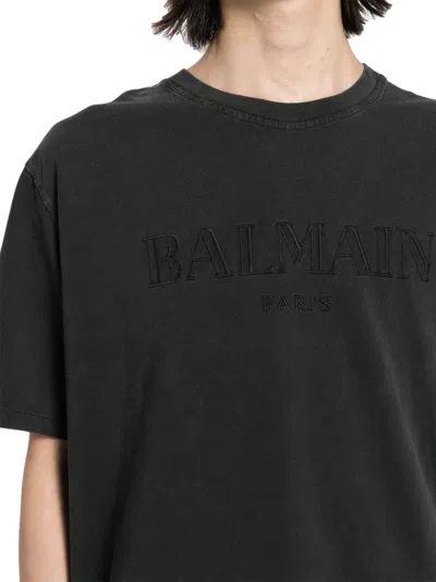 Balmain T Shirt With Vintage  Embroidery In Black