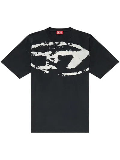 Diesel T-boxt-n14 T-shirt With Flocked Logo In Black