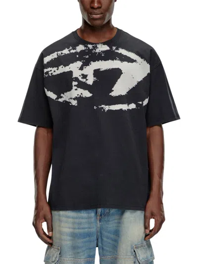 Diesel T-boxt-n14 T-shirt With Flocked Logo In Black