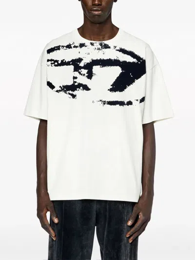 Diesel T-boxt-n14 T-shirt With Flocked Logo In Black