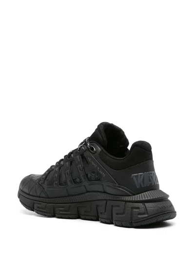 Versace Trigreca Sneakers With Baroque Jacquard Motif In Black