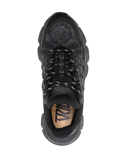 Versace Trigreca Sneakers With Baroque Jacquard Motif In Black