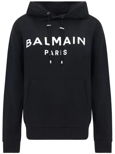 Balmain Hooded Sweatshirt With Print In Black