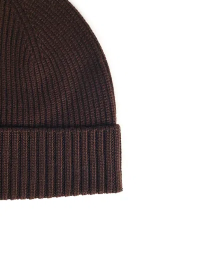 Seven Gauge Ribbed Fine Knit Beanie In Brown