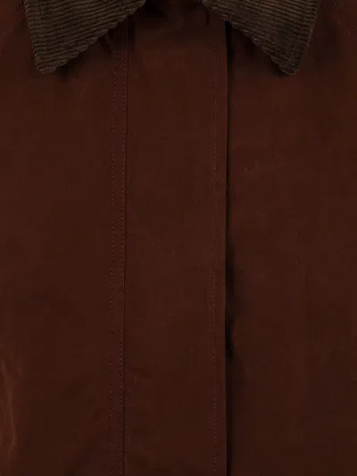 Aspesi Corduroy Collar Long Sleeve Coat In Brown