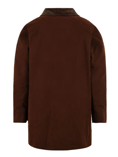 Aspesi Corduroy Collar Long Sleeve Coat In Brown