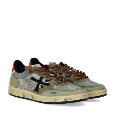 Premiata Suede Sneakers With Perforated Design And Contrast Tab In Gray