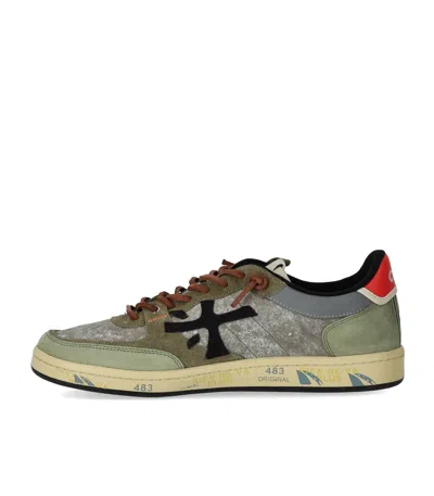 Premiata Suede Sneakers With Perforated Design And Contrast Tab In Gray