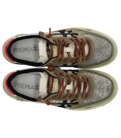 Premiata Suede Sneakers With Perforated Design And Contrast Tab In Gray