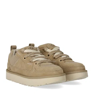 Ugg Lo Lowmel Beige Sneakers With Mesh Inserts And Logo On The Side In Suede Man In Sand