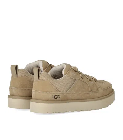 Ugg Lo Lowmel Beige Sneakers With Mesh Inserts And Logo On The Side In Suede Man In Sand