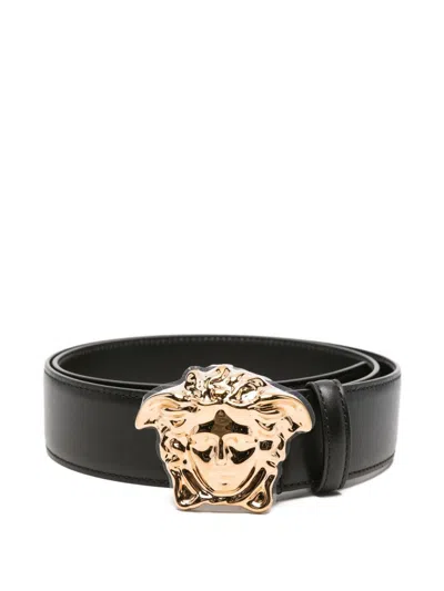 Versace Men La Medusa Leather Belt In Multicolor