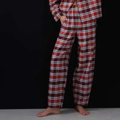Lunya Brushed Flannel Shawl Collar Long Sleeve Pants Set Rustle Plaid
