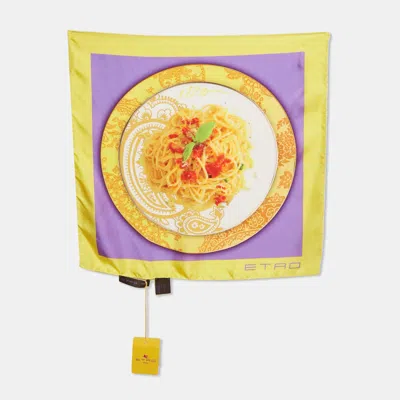 Pre-owned Etro Yellow/purple Printed Silk Pocket Square