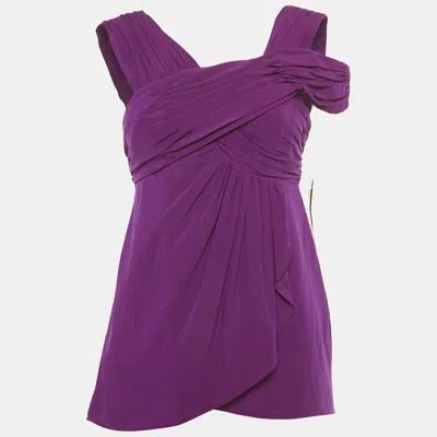 Pre-owned Nicole Miller Purple Silk Pleated Sleeveless Top S