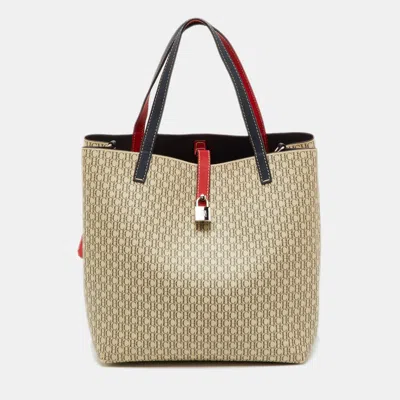 Pre-owned Ch Carolina Herrera Beige/red Monogram Coated Canvas And Leather Matryoshka Padlock Bag In Sand