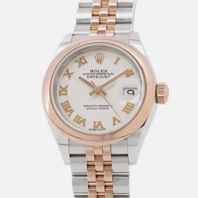 Pre-owned Rolex Datejust 279161 Automatic White 18k Rose Gold Stainless Steel Women's Wristwatch 28 Mm