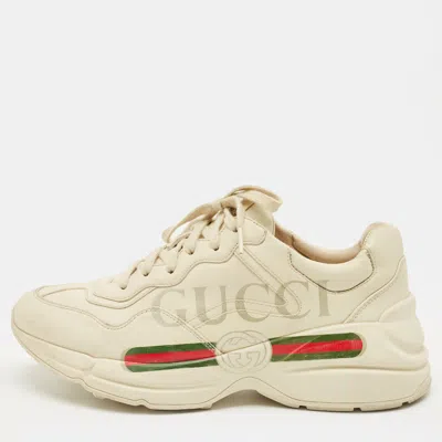 Pre-owned Gucci Cream Leather Rhyton Low Top Sneakers Size 39 In White