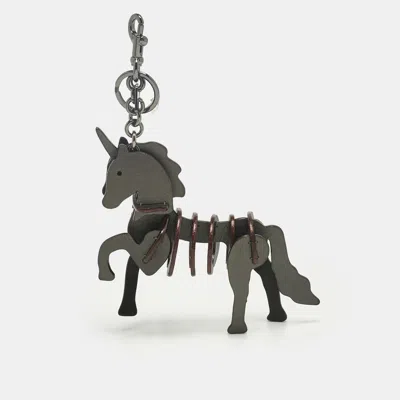 Pre-owned Coach Grey Leather Medium Uni Puzzle Bag Charm In Gray