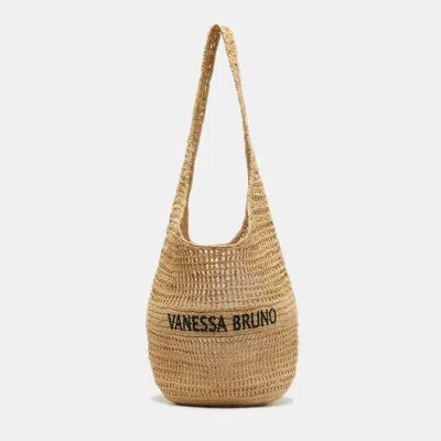 Pre-owned Vanessa Bruno Cream Raffia Logo Hobo In White