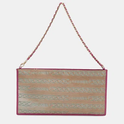 Pre-owned Chanel Pink Pony Hair Logo Chain Pochette