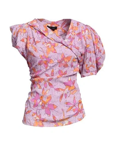 Isabel Marant Printes Madinea Blouse With Asymmetric Sleeves In Pink