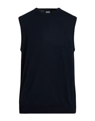 Alpha Studio Man Sweater Midnight Blue Size 44 Merino Wool In Blue
