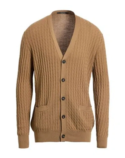 Tagliatore Man Cardigan Camel Size 44 Virgin Wool In Brown