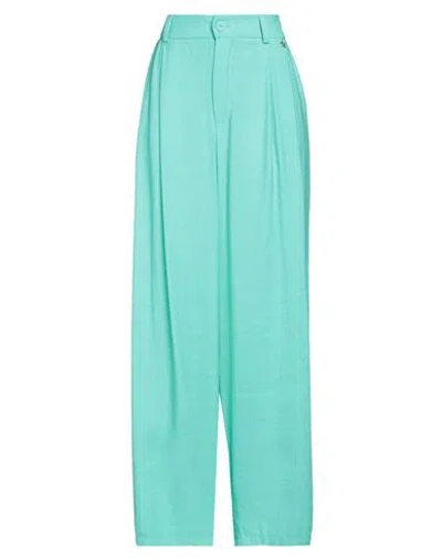 Souvenir Woman Pants Green Size S Viscose, Polyester In Blue