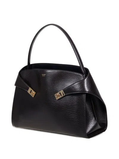 Ferragamo Maxi Grain Bicolor Structured Shoulder Bag In Black
