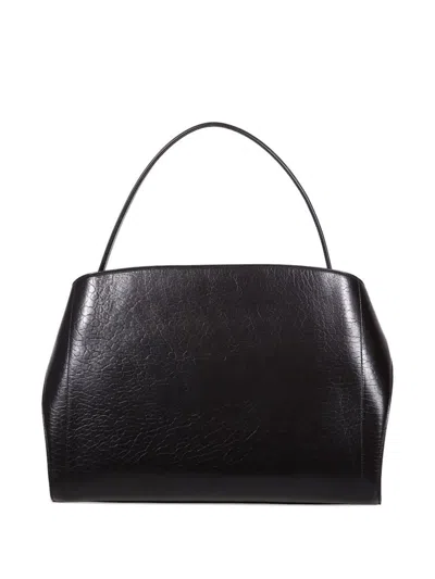 Ferragamo Maxi Grain Bicolor Structured Shoulder Bag In Black