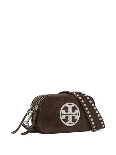 Tory Burch Mini Miller Logo-studded Suede Crossbody Bag In Brown