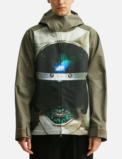Undercover Water-repellent Nylon Jacket With Futuristic Artwork In Gray
