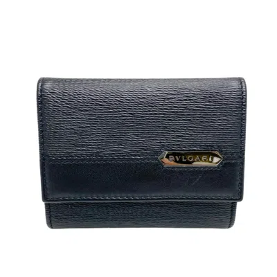 Pre-owned Bulgari Card Case Black Leather Wallet  ()