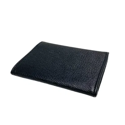 Pre-owned Bulgari Card Case Black Leather Wallet  ()