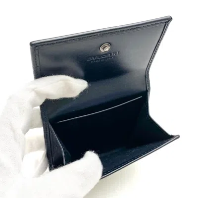 Pre-owned Bulgari Card Case Black Leather Wallet  ()