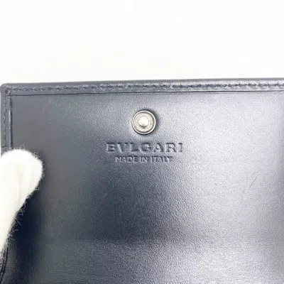 Pre-owned Bulgari Card Case Black Leather Wallet  ()