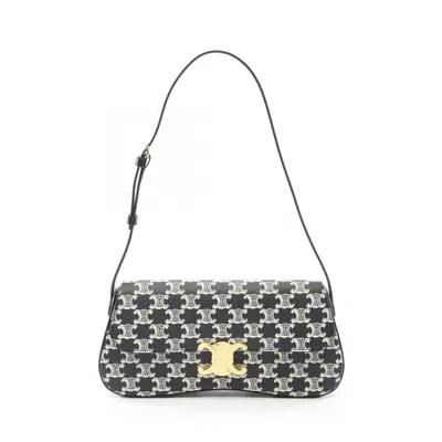 Celine Black White Coated Canvas Leather Shoulder Bag