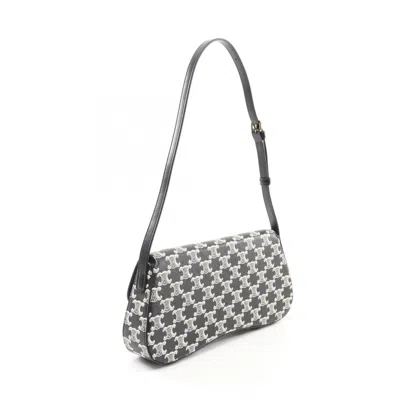 Celine Black White Coated Canvas Leather Shoulder Bag