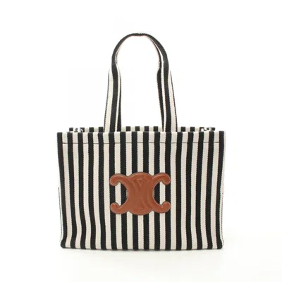 Celine Cabas Black White Canvas Leather Tote Bag