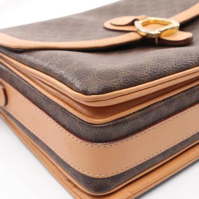Pre-owned Celine Macadam Brown Coated Canvas Leather Shoulder Bag ()