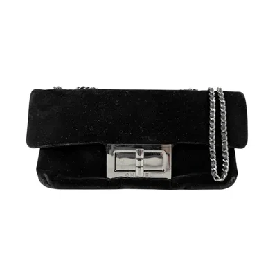 Pre-owned Chanel Black Velvet Leather Shoulder Bag ()