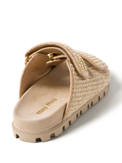 Miu Miu Touch-strap Raffia Sandals In Neutral
