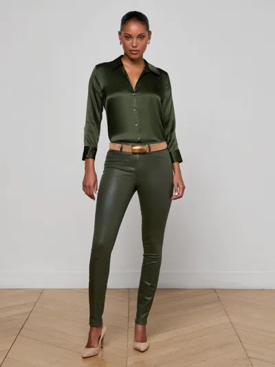 L'agence Marguerite Coated High Rise Skinny Jeans In Deep Olive In Green